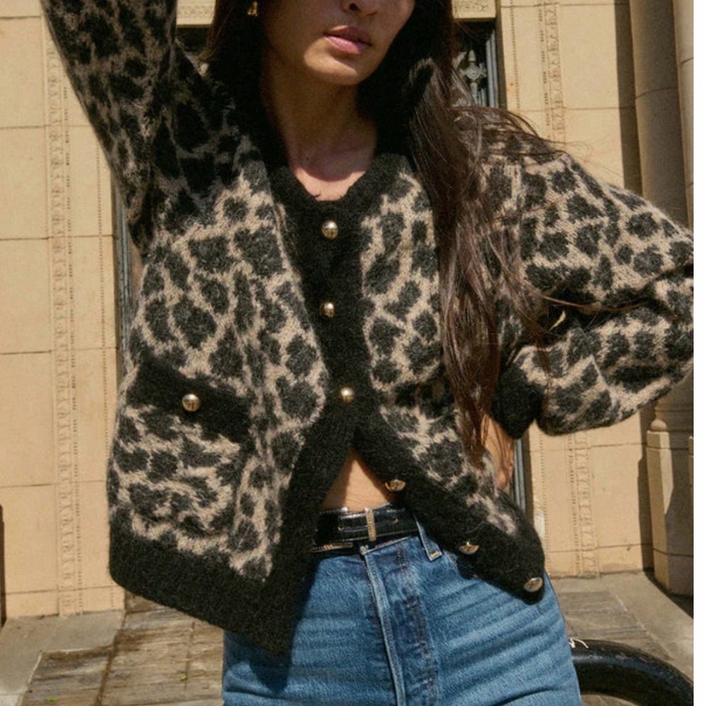 Leopard Print Cardigan with Gold Buttons